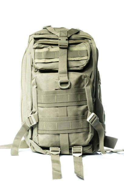 Green Military Backpack on White background